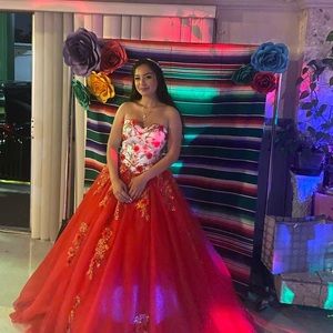 Red Mexican flower dress